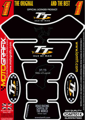Isle Of Man TT Races Official Licensed Black Motorcycle Tank Pad Protector Motografix 3D Gel IOMTT0K