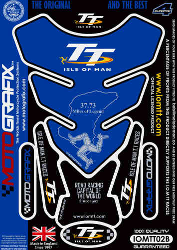 Isle Of Man TT Races Official Licensed Blue Motorcycle Tank Pad Protector Motografix 3D Gel IOMTT02B